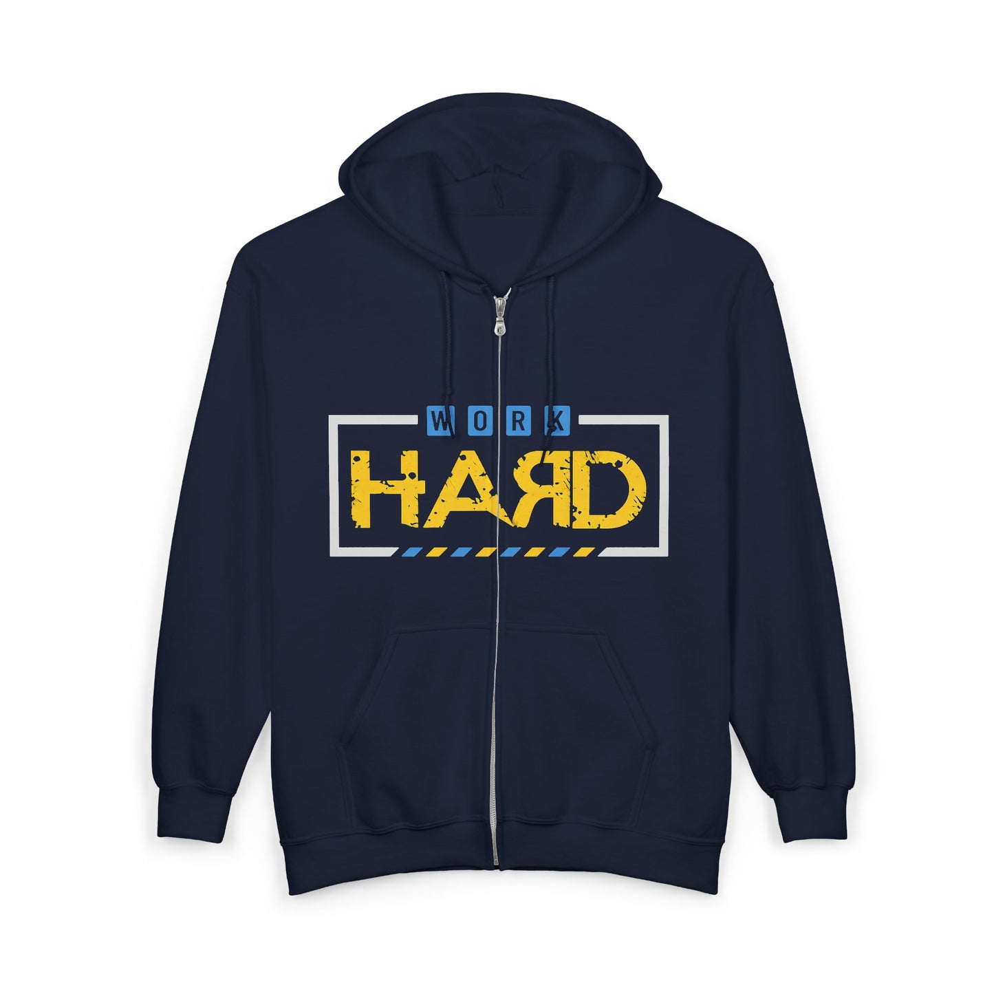 Work Hard Full-Zip Hoodie – Motivational Construction Style Zip-Up Sweatshirt