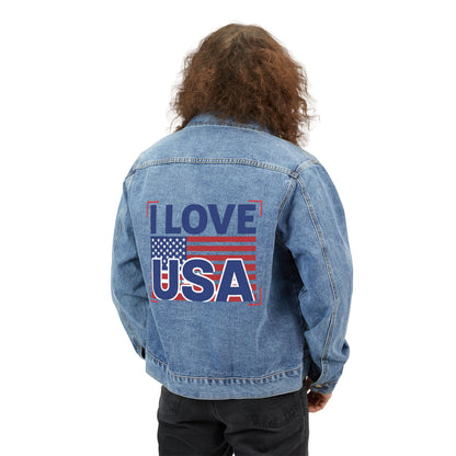 Denim Jacket — "I Love USA" Patriotic Back Print