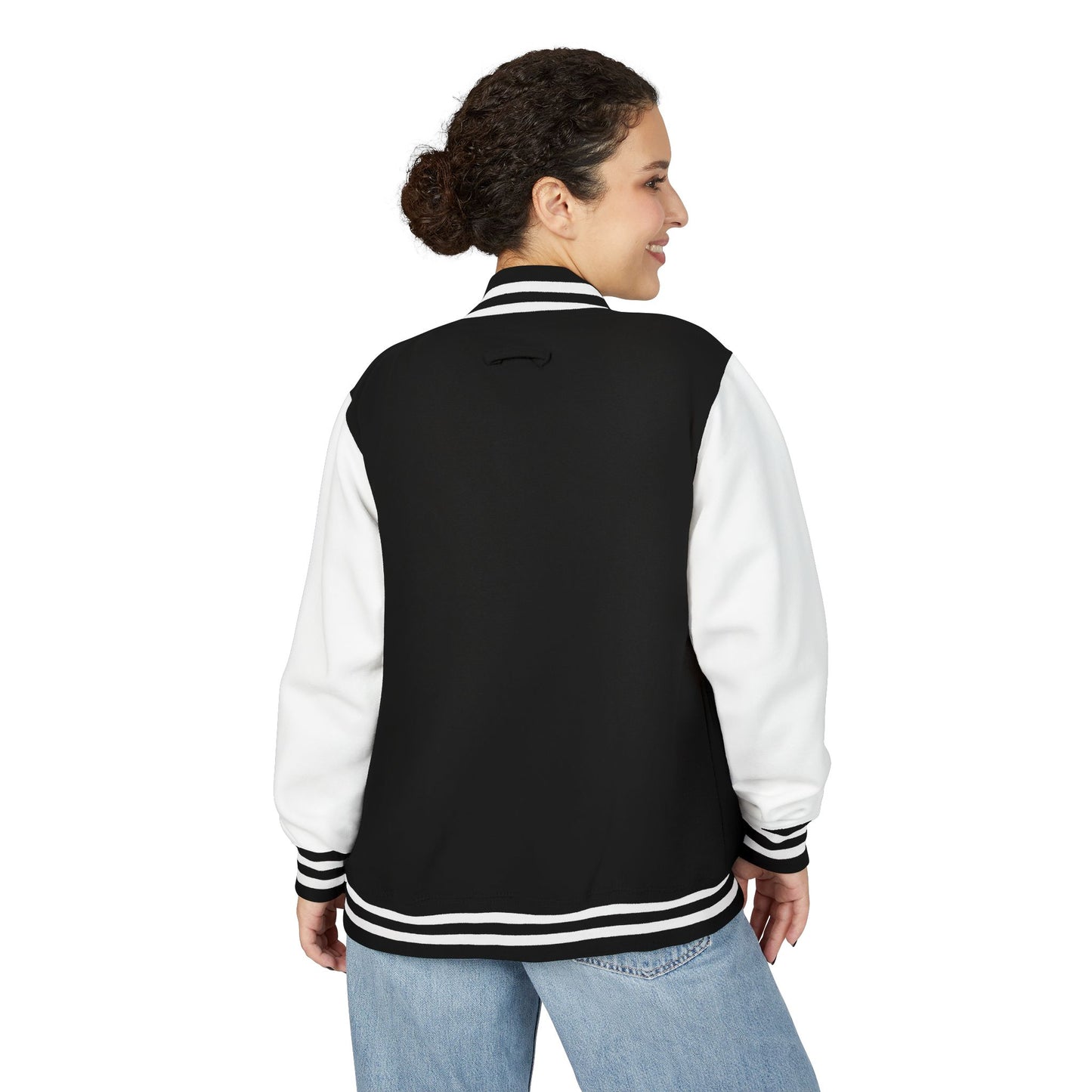 Letterman Jacket — Pink USA Peace Hand Graphic