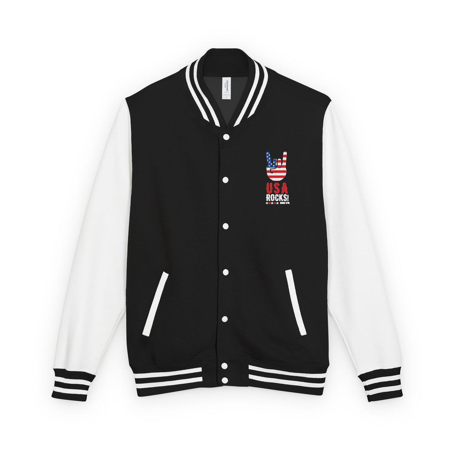 Letterman Jacket — Pink USA Peace Hand Graphic