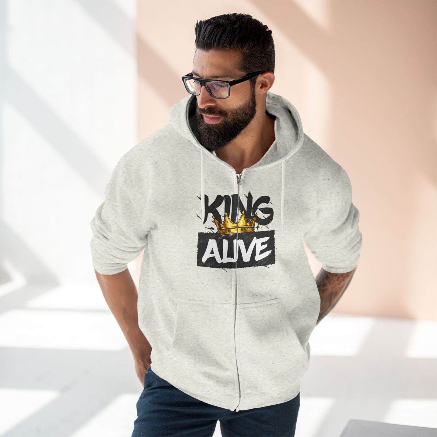 King Alive Zip Hoodie - Crown Graphic Streetwear