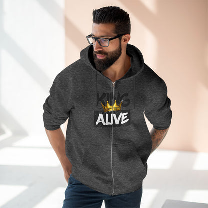 King Alive Zip Hoodie - Crown Graphic Streetwear