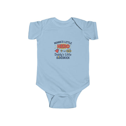 Mama's Little Hero Daddy's Little Sidekick Infant Bodysuit | Superhero Baby