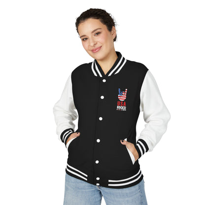 Letterman Jacket — Pink USA Peace Hand Graphic