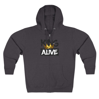 King Alive Zip Hoodie - Crown Graphic Streetwear
