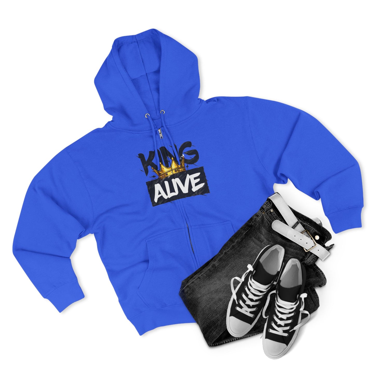 King Alive Zip Hoodie - Crown Graphic Streetwear