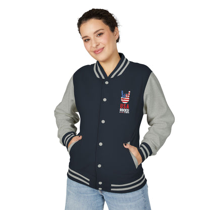Letterman Jacket — Pink USA Peace Hand Graphic