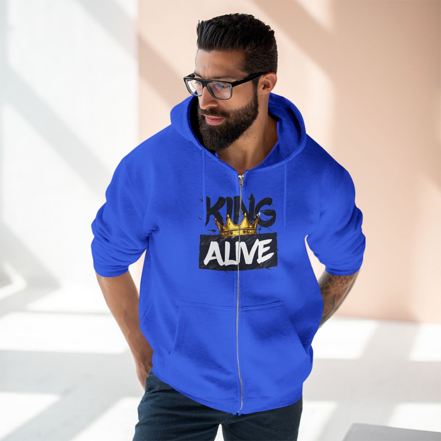 King Alive Zip Hoodie - Crown Graphic Streetwear