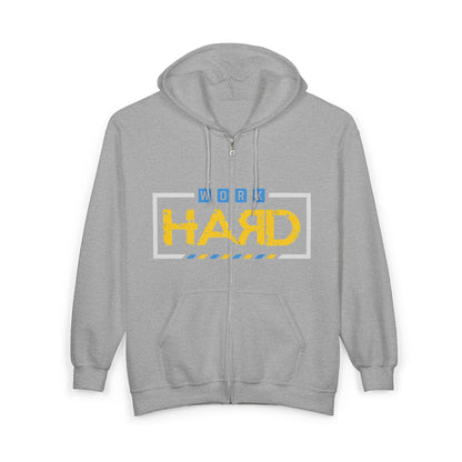 Work Hard Full-Zip Hoodie – Motivational Construction Style Zip-Up Sweatshirt