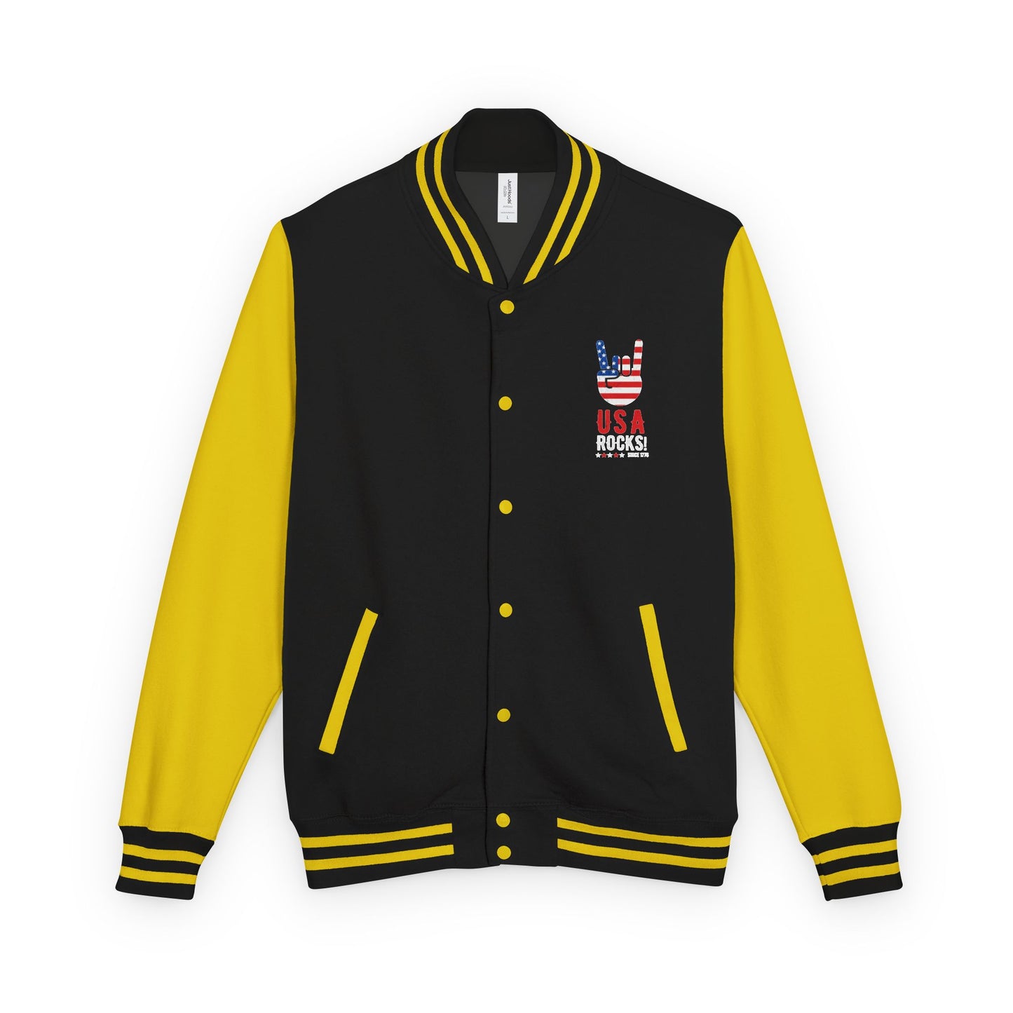 Letterman Jacket — Pink USA Peace Hand Graphic