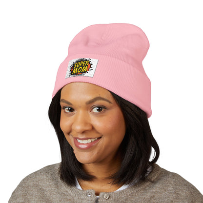 Super Mom Comic Burst Beanie | Cuffed Embroidered Beanie | A Pleasant Gift For Your Mom