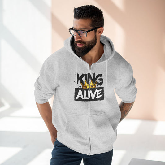 King Alive Zip Hoodie - Crown Graphic Streetwear