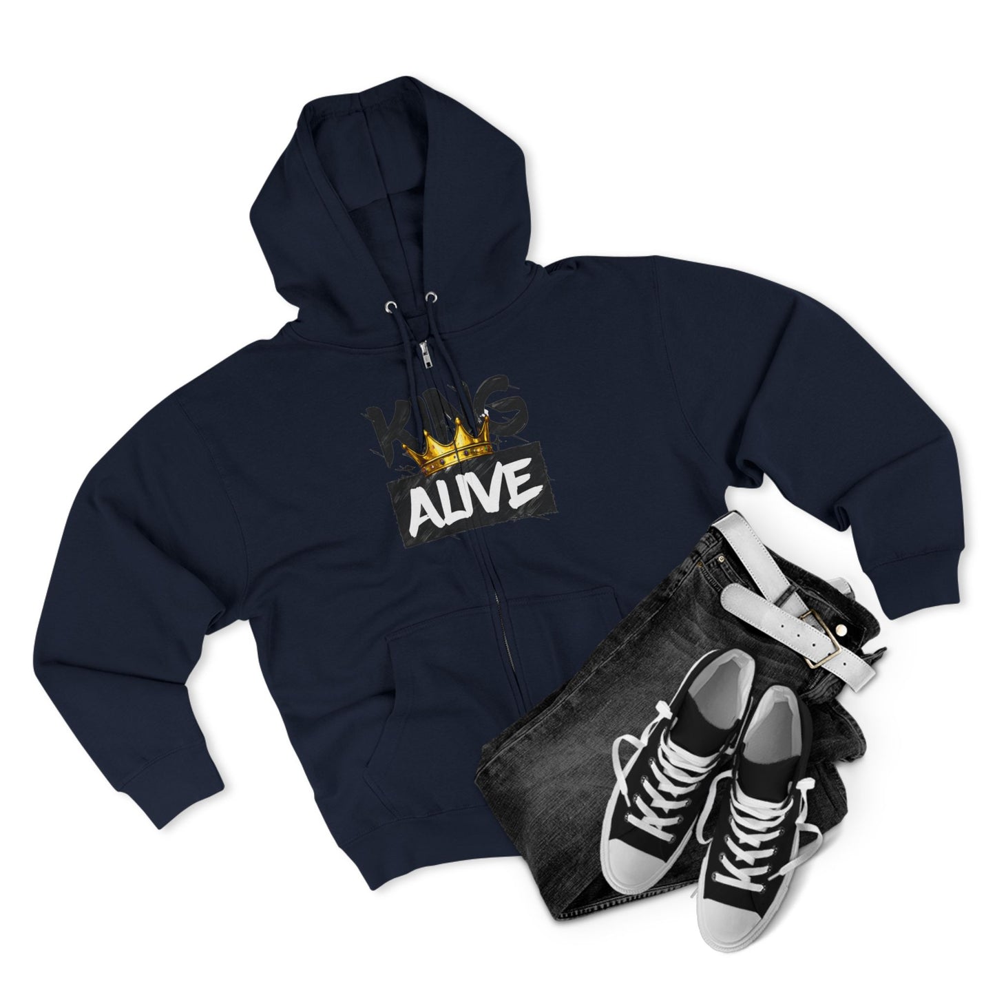King Alive Zip Hoodie - Crown Graphic Streetwear