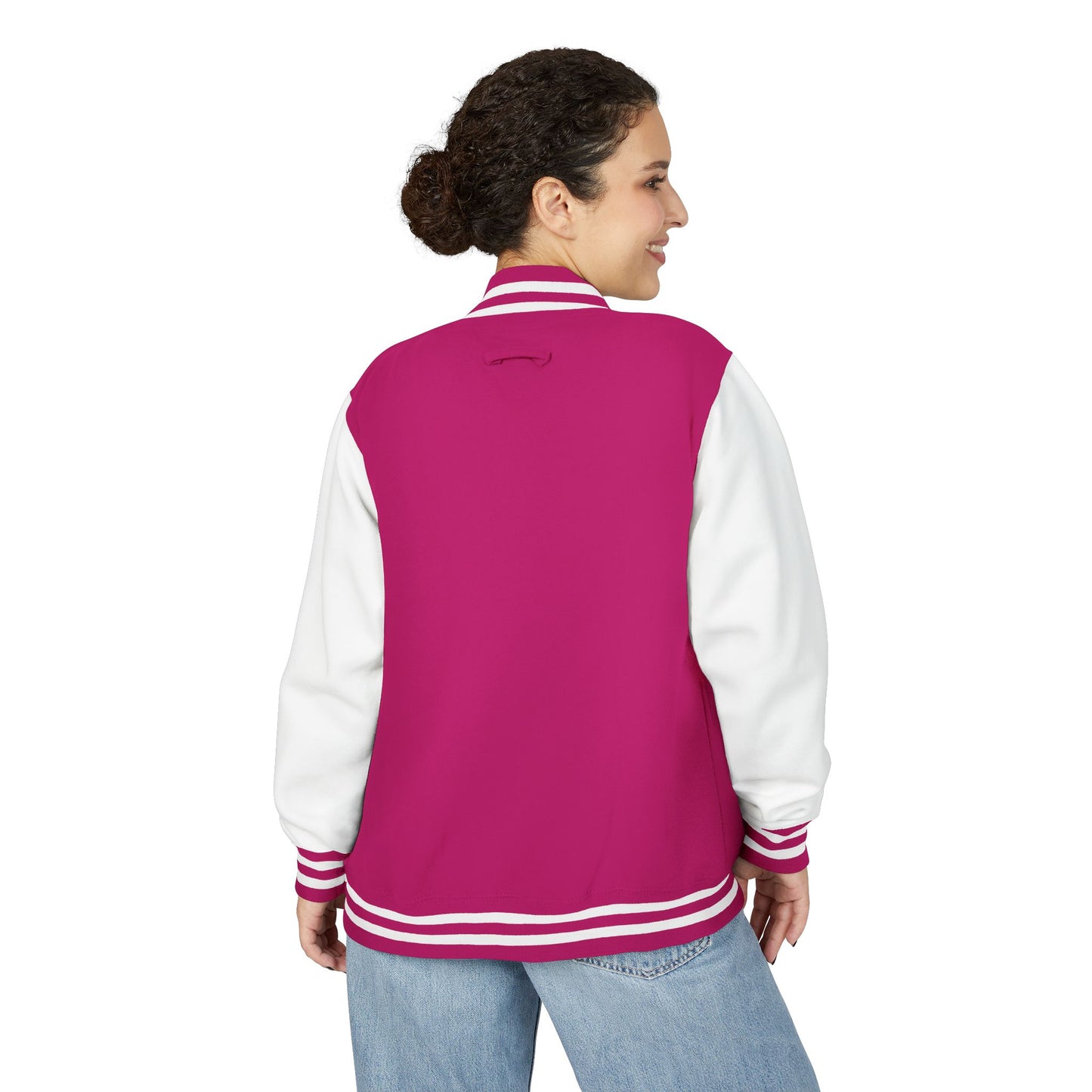 Letterman Jacket — Pink USA Peace Hand Graphic