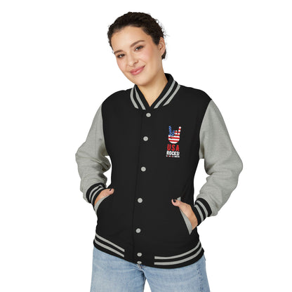 Letterman Jacket — Pink USA Peace Hand Graphic